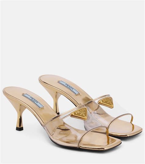 prada gold mules|prada leather logo mules 40.5.